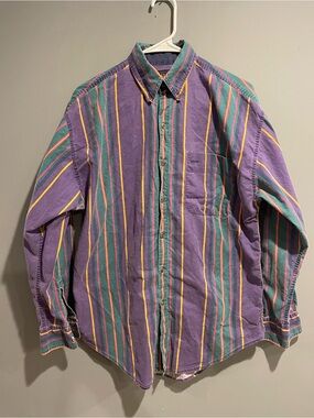 Vintage Berkley Men's Purple & Teal Striped Button-Down Shirt
